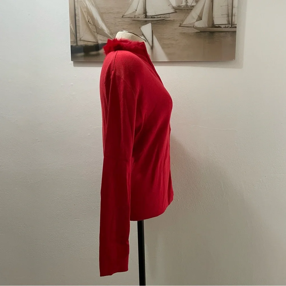 Luxurious SILK Blend Zip Up Cardigan with Plush Fur Collar - Quiet Luxe Small - Picture 4 of 11
